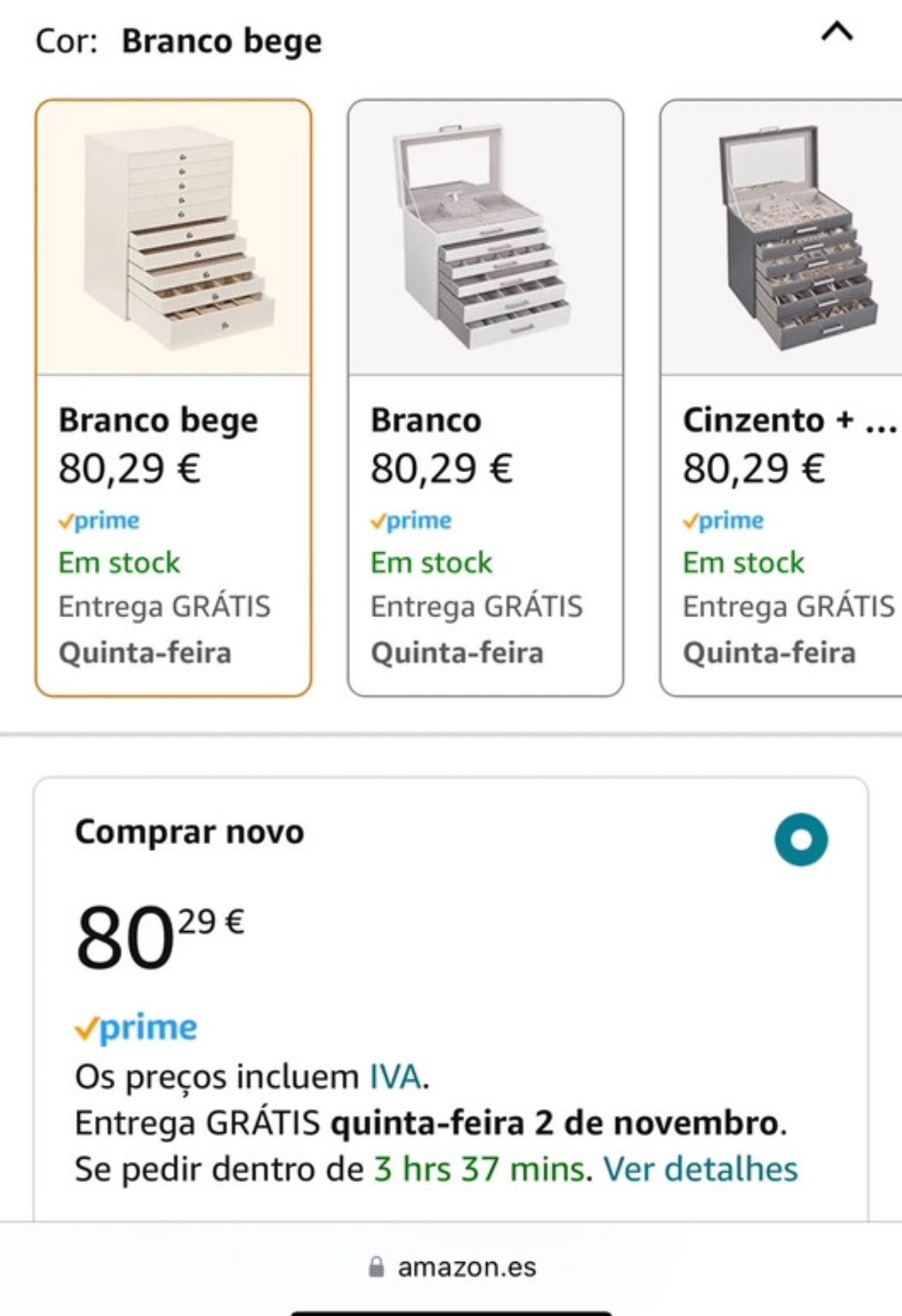 Guarda jóias branco novo