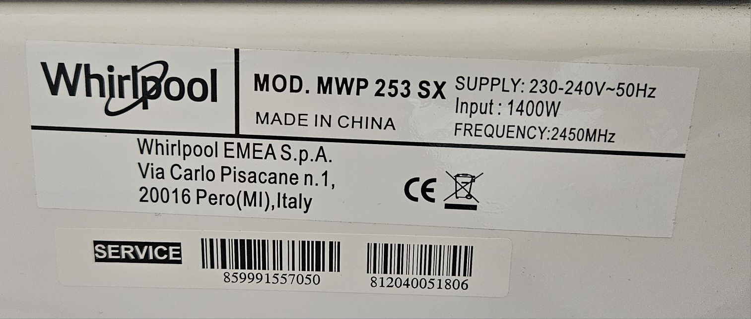 Mikrofalówka WHIRLPOOL MWP 253SX