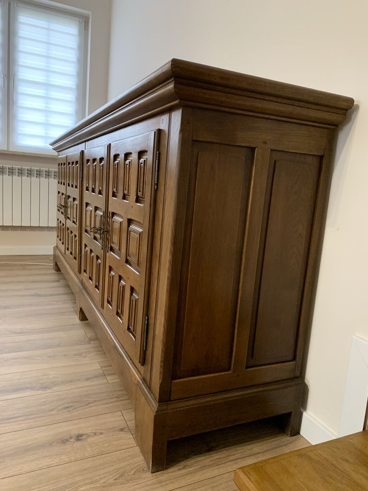 Meble dębowe lity dąb zestaw komplet Baryk Komoda Stół 6 krzeseł