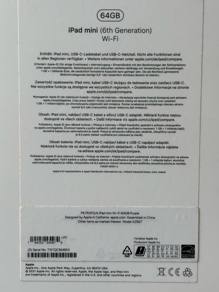 iPad mini 6 gen. 64GB WiFi, fioletowy + Apple Pencil + etui GRATIS!!!