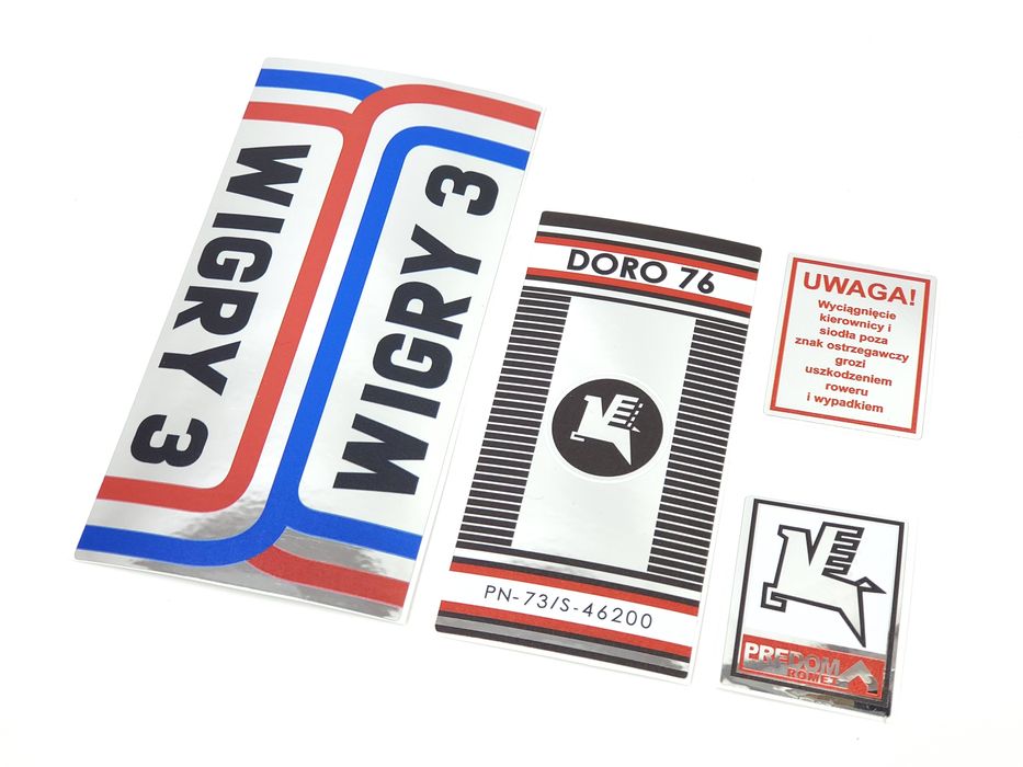 NOWE Naklejki Romet Wigry 3 Doro 76 emblematy loga komplet