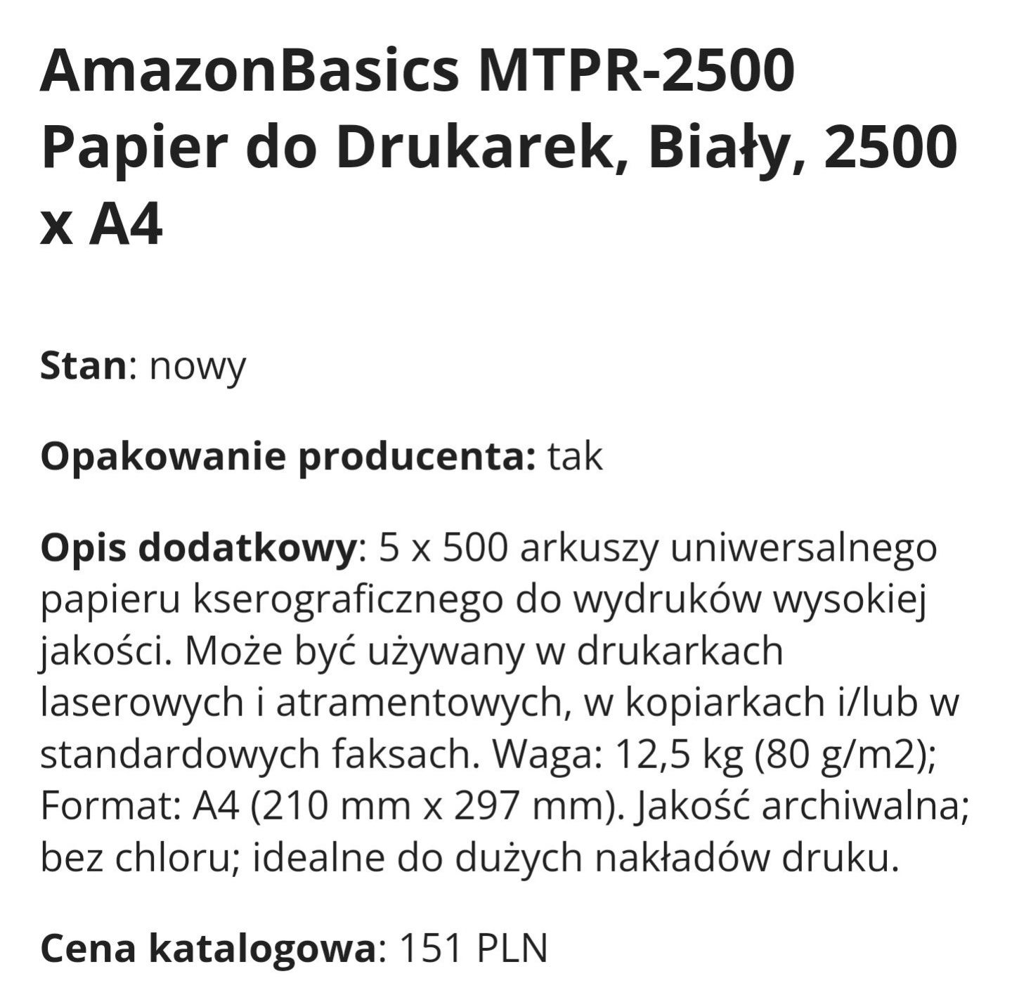 Papier A4 do drukarki Karton 5x500szt 5 ryz