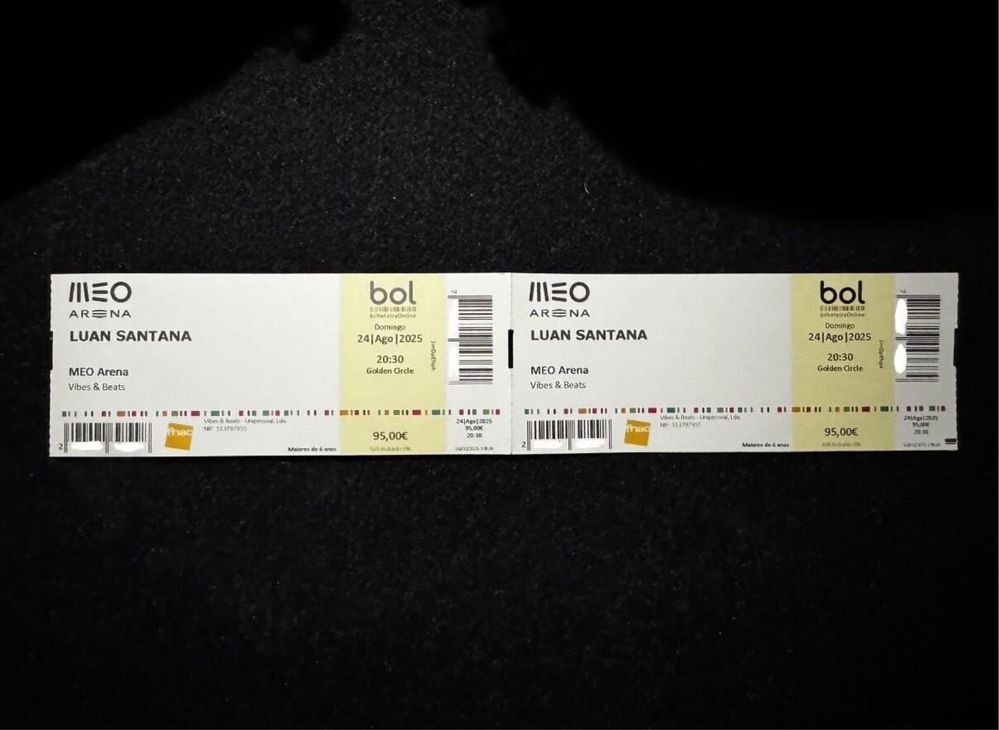 2 Bilhetes luan santana 24 de agosto