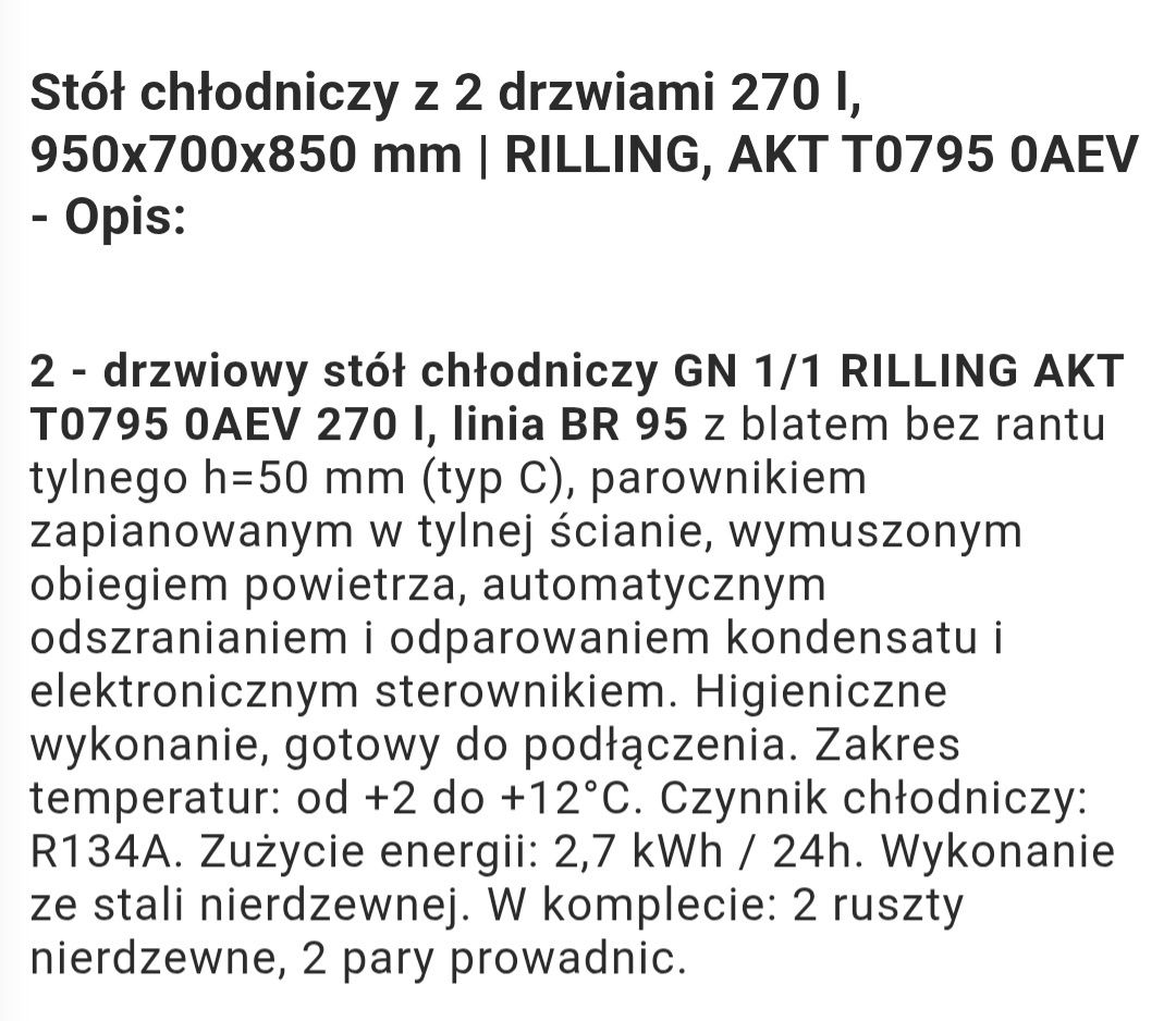 Stół chłodniczy  2-drzwiowy Rilling 270l,
