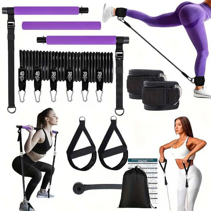 14 pçs bastão de Pilates com cinta de resistência, puxador multifuncio