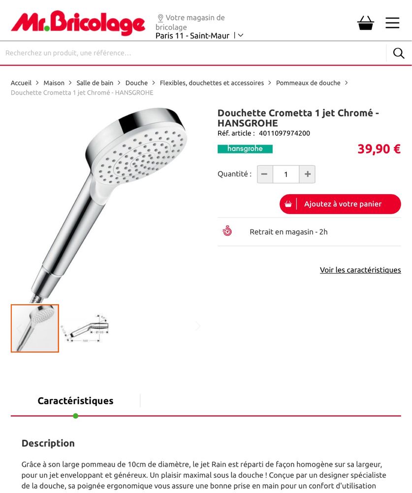 Manete chuveiro duche casa banho Hansgrohe Crometa - novo