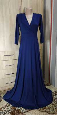 платье длинное синее ткань масло праздничное на запах