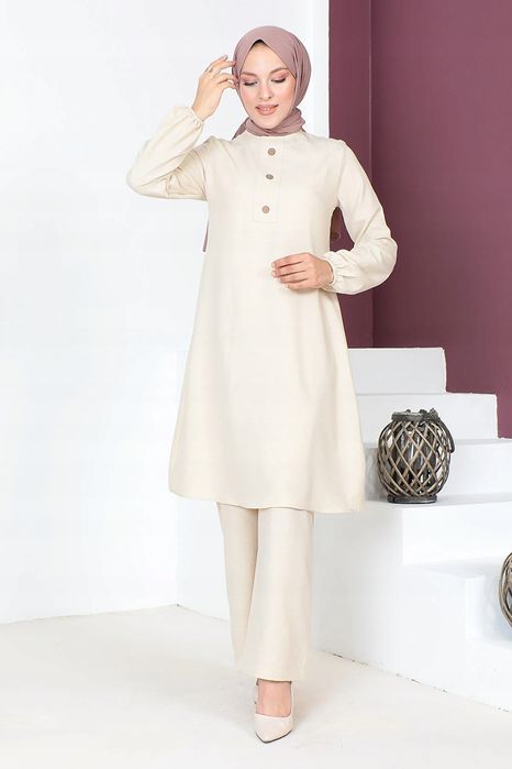 Tesettur Dunyasi 38 M Komplet Beżowy Stylowy R6822