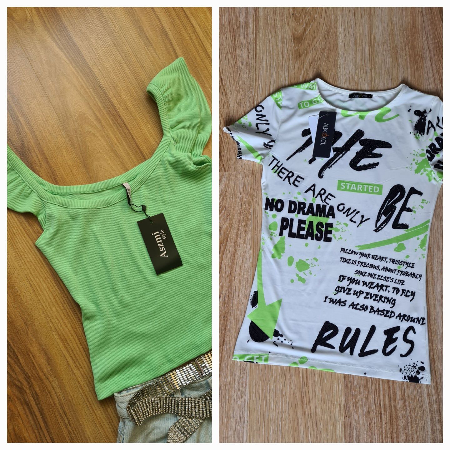 Top x 2 szt Nowe T-shirt Bluzka Falbaną S