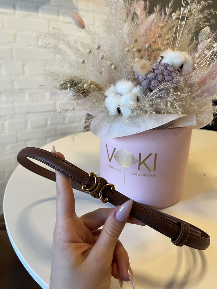 Шкіряний вузький жіночий ремінь / женский узкий коричневый ремень