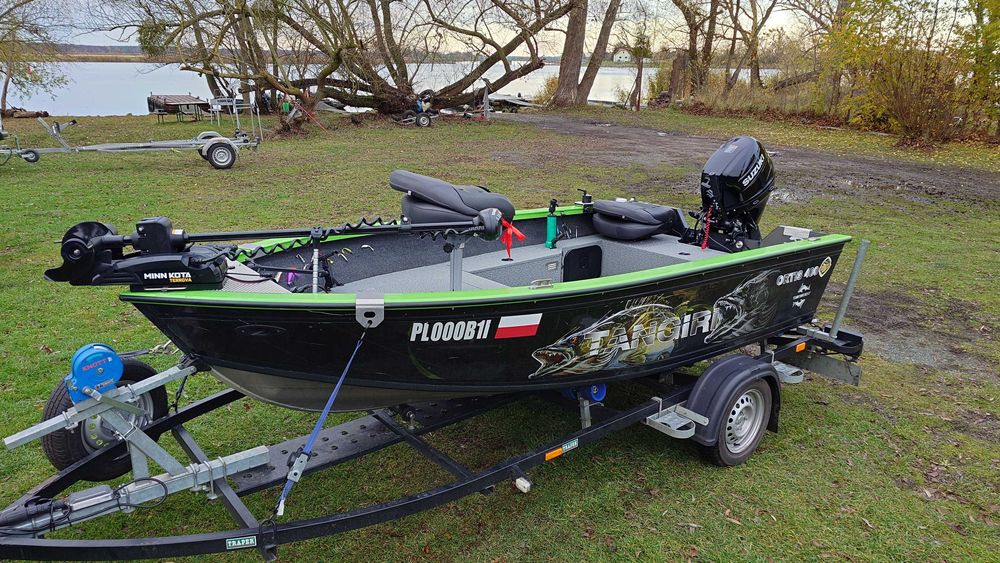Łódź wędkarska Tangiri Ortis 400, przyczepa, Garmin LiveScope i inne
