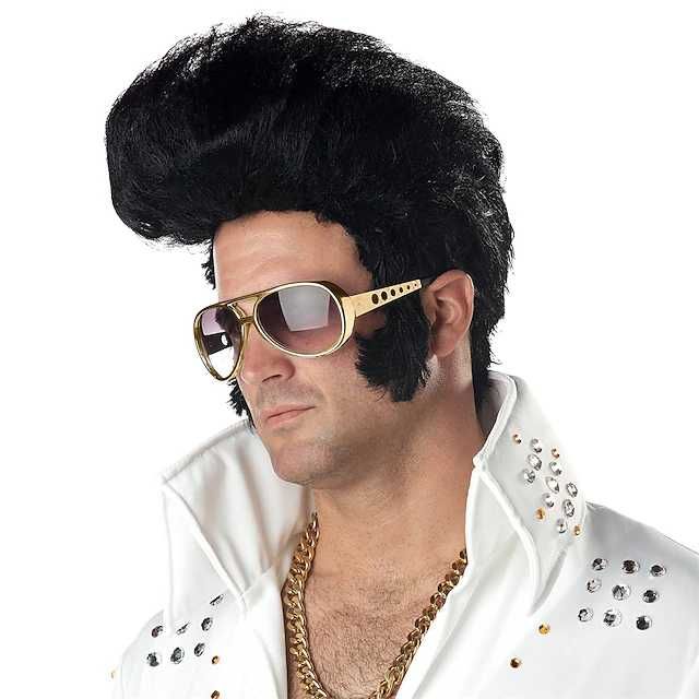 Elvis Presley peruka + złote okulary