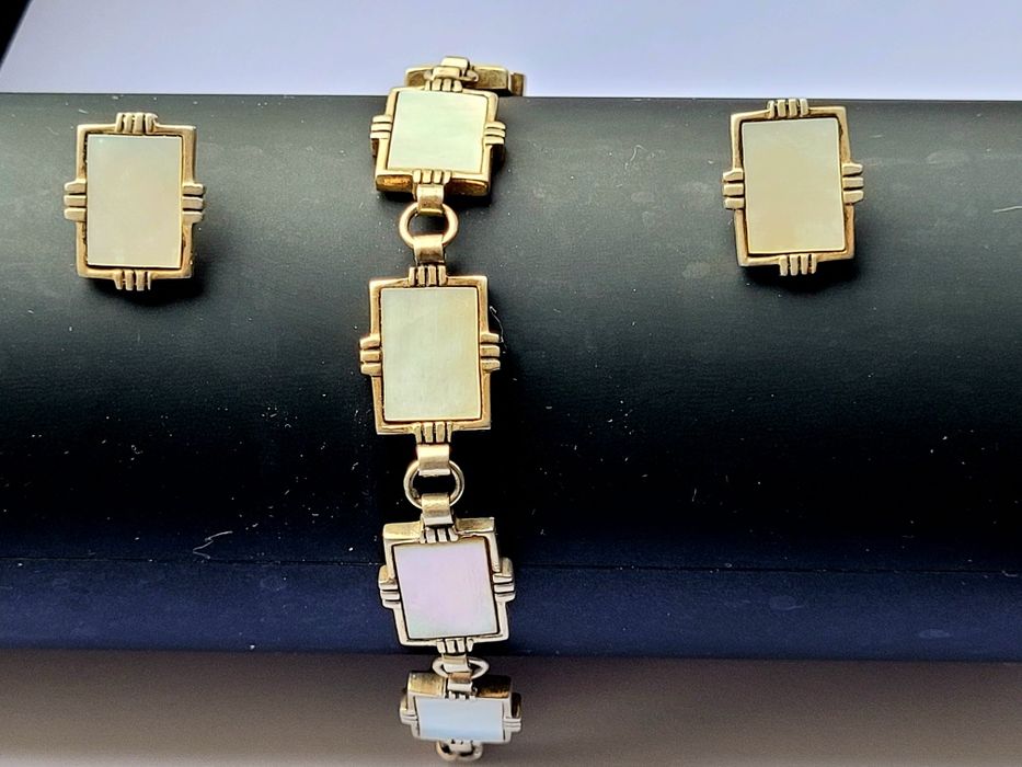 Bransoletka i kolczyki srebro 925 masa perłowa, masywne i eleganckie