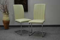 Krzesła obite skórą ekologiczną, kolor ecru, chromowane nogi, II gat.