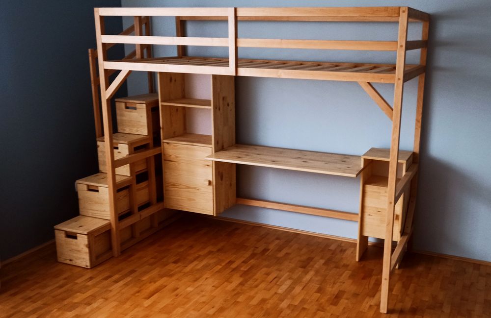 Łóżko piętrowe z biurkiem DOPPIO SENSO drewno