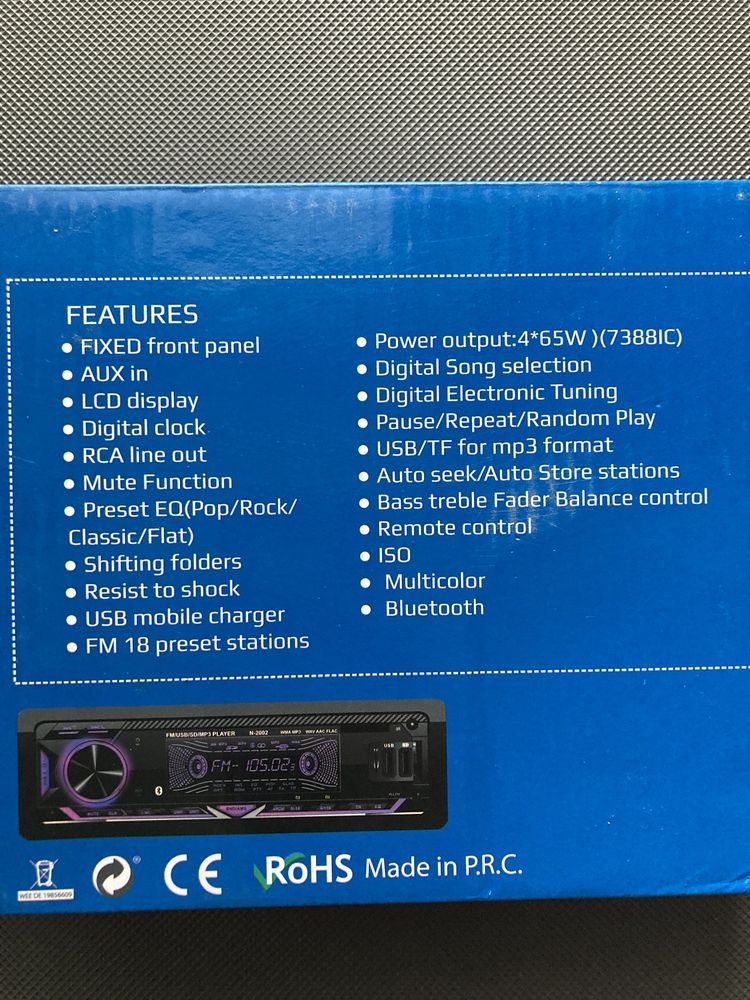 Car MP3 player with USB/TF BT for Iphone ISO 7 LED phone connection