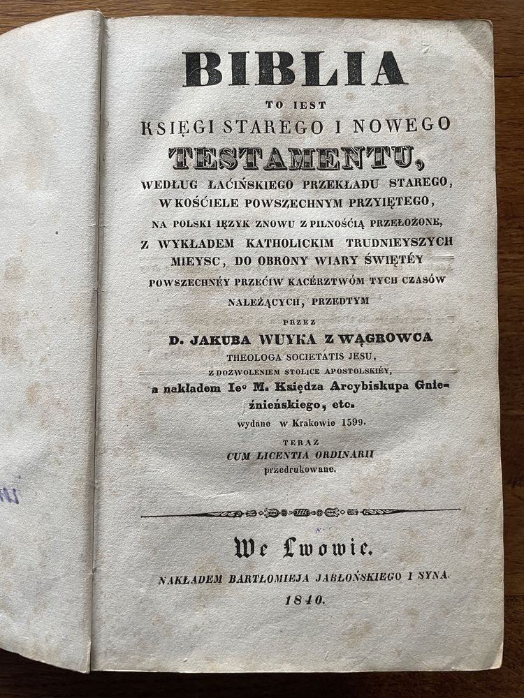 Biblia Wujka, stary i nowy testament, wydanie 1840