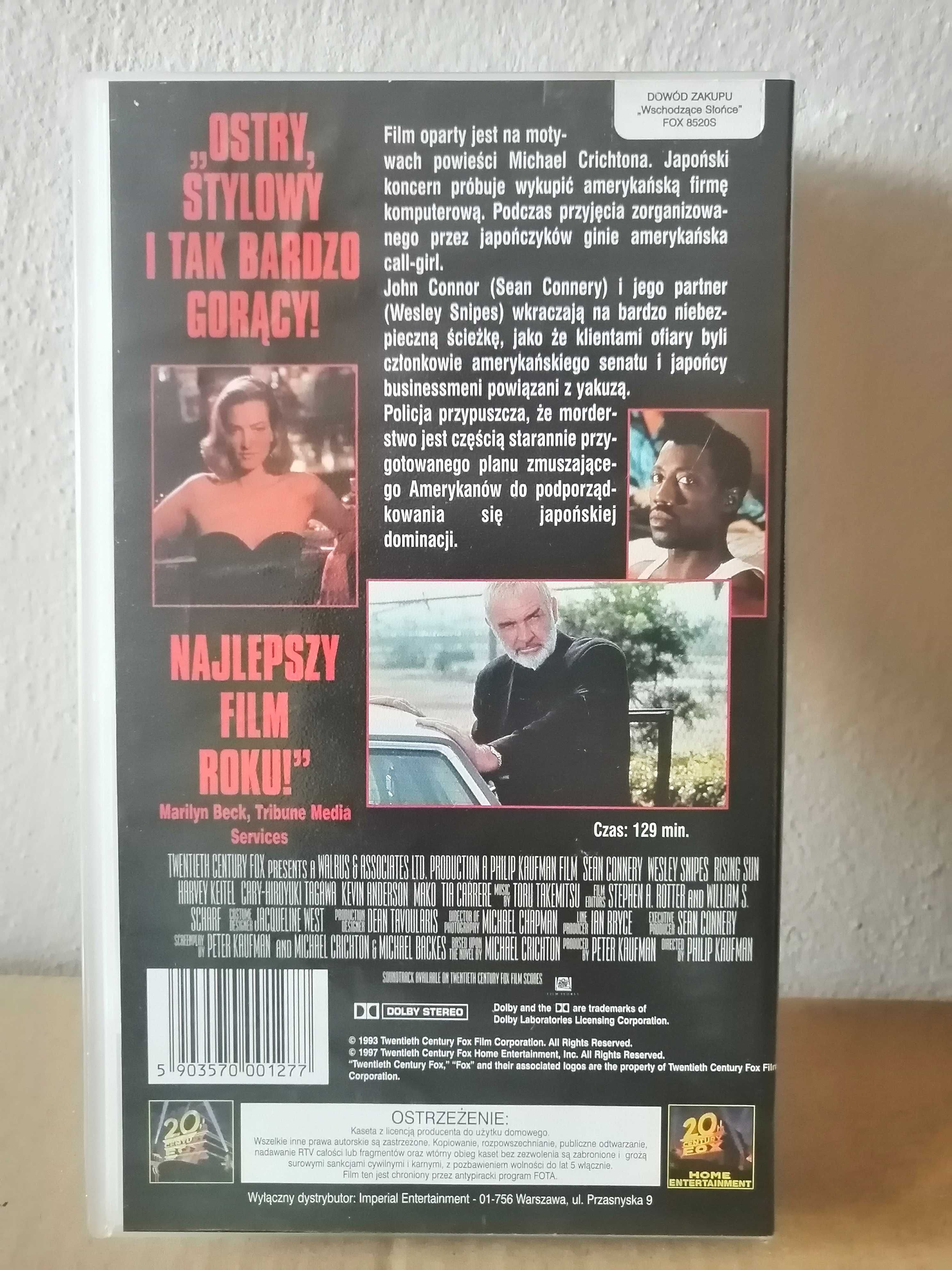 Wschodzące słońce. Kaseta VHS oryginalna, dla kolekcjonerów.
