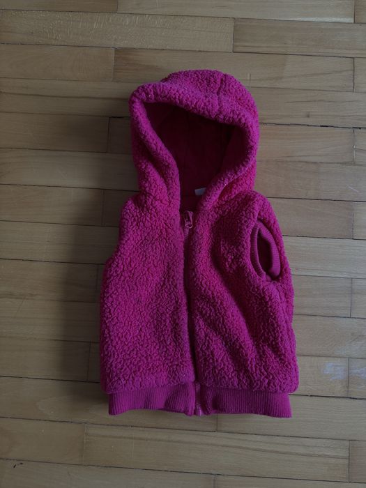 Baranek ocieplana Kamizelka bezrękawnik z kapturem 86