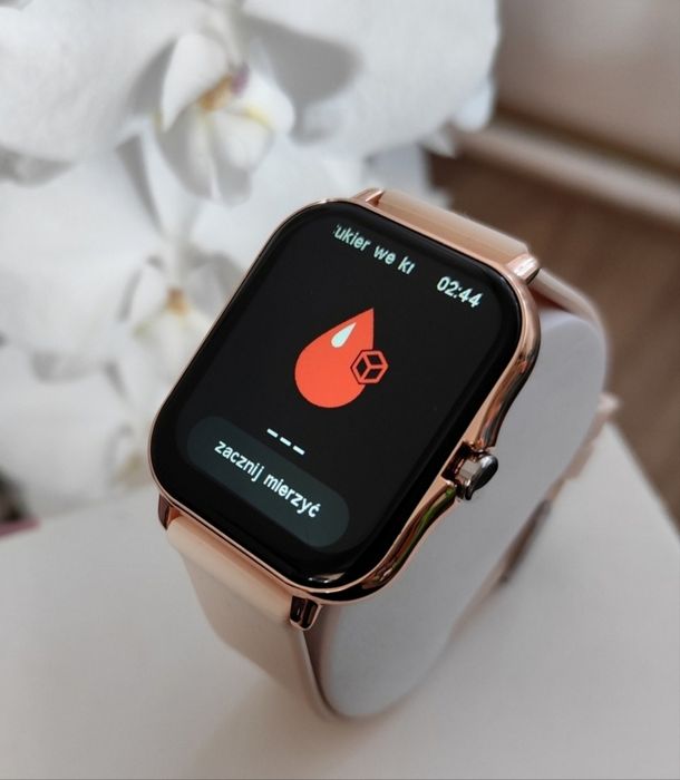 Złoty Damski Smartwatch Zegarek Polskie Menu Nowy