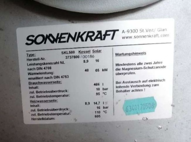 Bojler pod solary 500l dwie wezownice grzalka