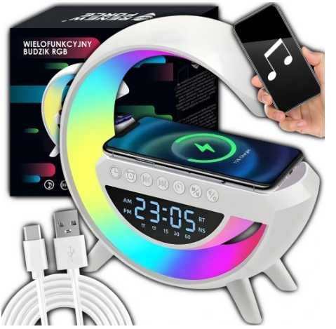 lampa na biurko led rgb głośnik Ładowarka indukcja zegar budzik radio
