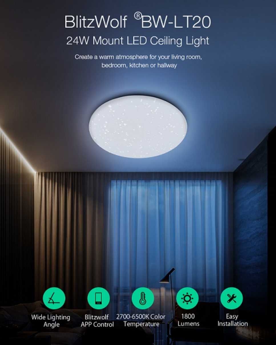 Умный потолочный светильник LED лампа Blitzwolf BW-LT20 24W с APP