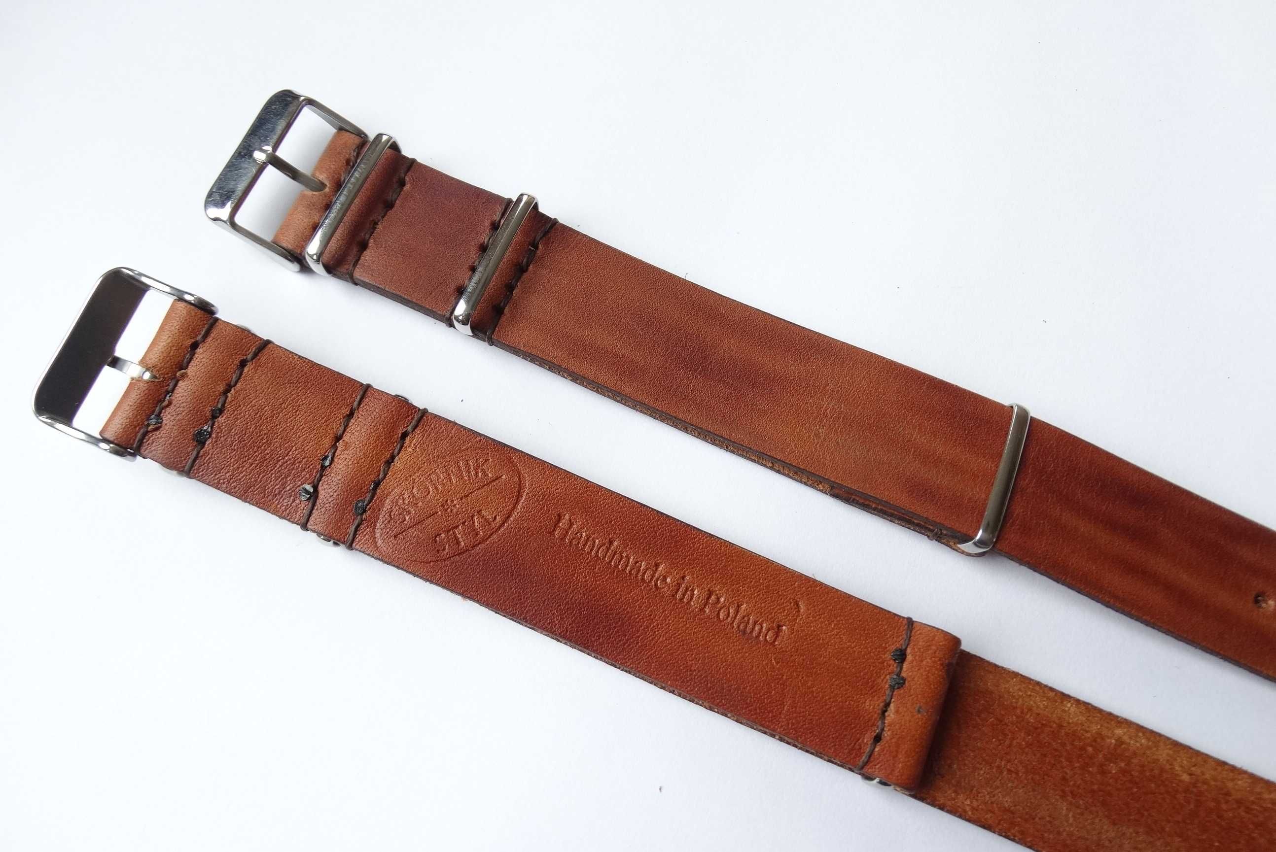 Pasek NATO skórzany 20mm 22mm brązowy w stylu vintage do zegarka
