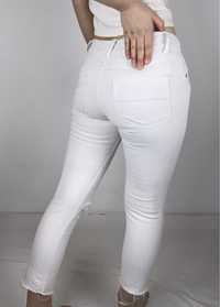 Spodnie Rurki Białe Bawełniane