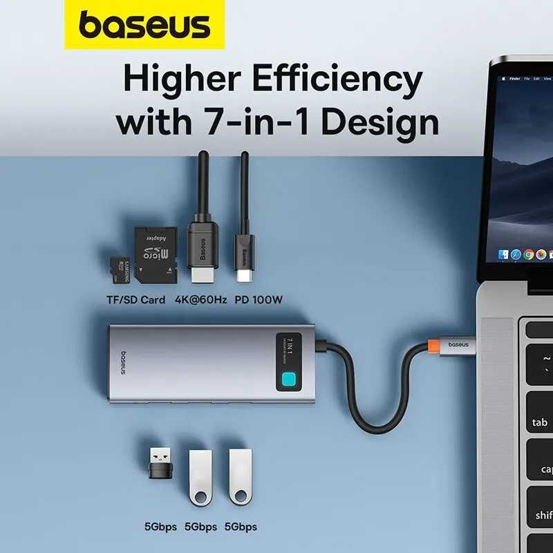 Baseus Hub 7 в 1 4K 60Hz BS-OH146 MacBook адаптер хаб hdmi android