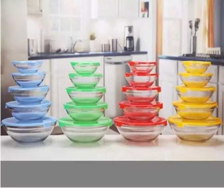 Miski szklane z pokrywkami 5 sztuk różne rozmiary miseczki sala f