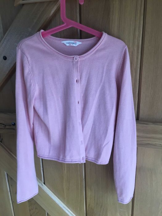 rozpinany, jasnoróżowy sweterek dla dziewczynki 140cm.