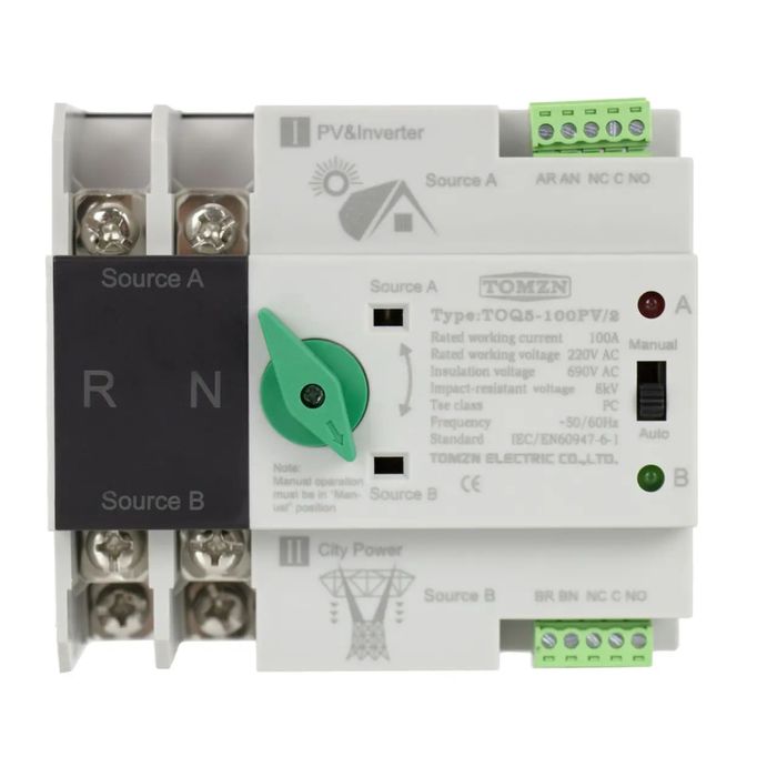 Автомат введення резерву АВР Tomzn TOQ5-125PV/2P 125A 220V однофазний