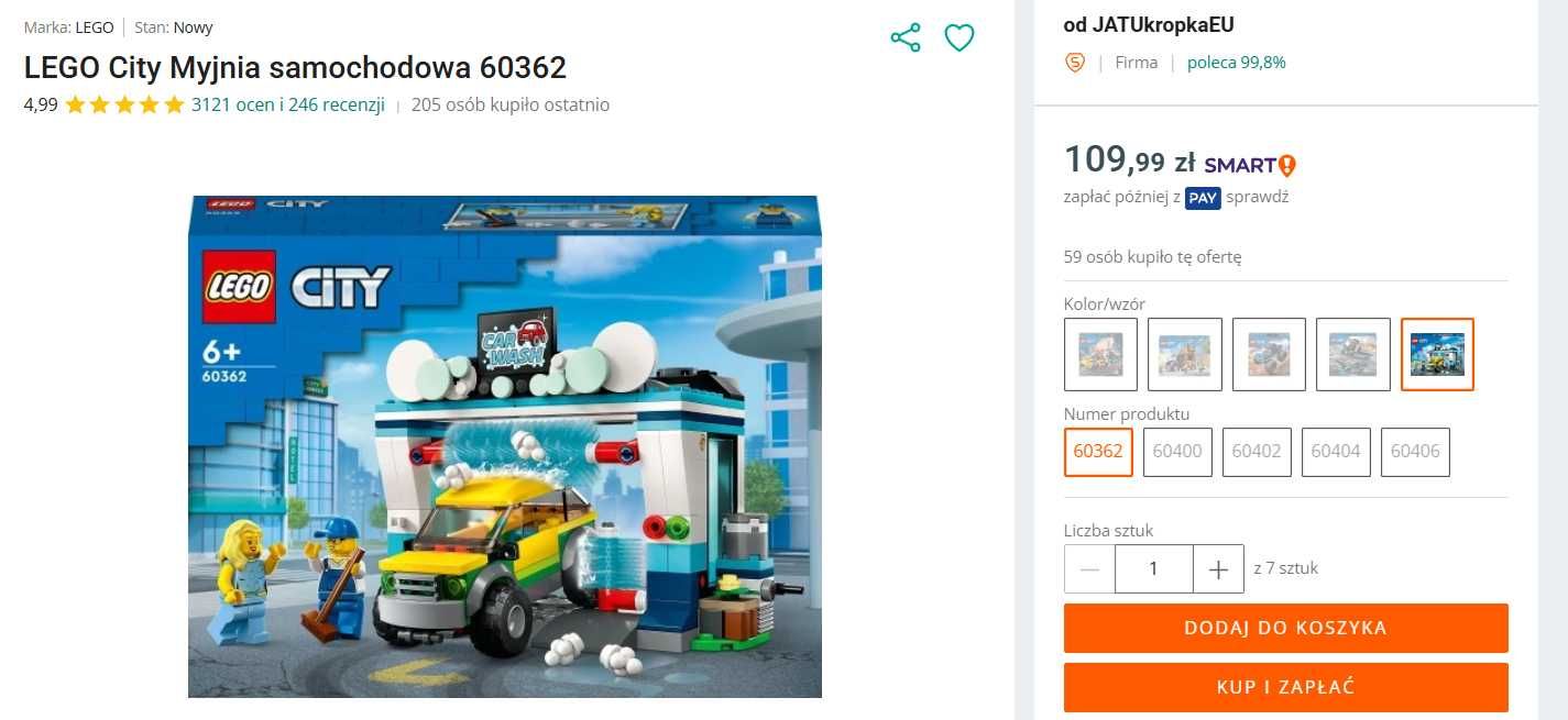 LEGO City Myjnia samochodowa 60362 zestaw używany