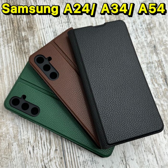 Чехол книжка Leather Fibra на Samsung A24/ A34/ A54 На магните. Чохол