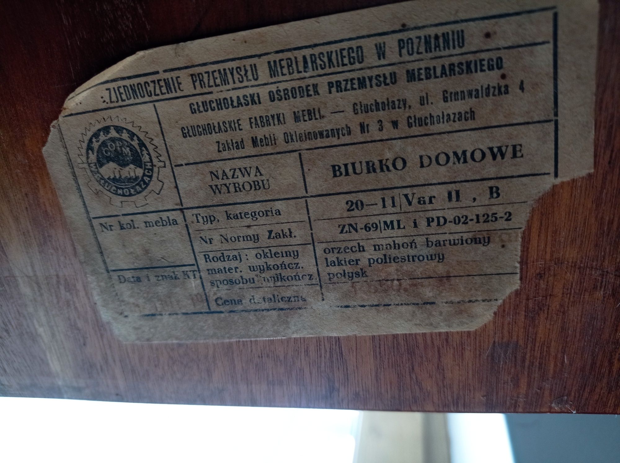 Biurko domowe typ 20-11 VAR II, proj. M. Puchała PRL