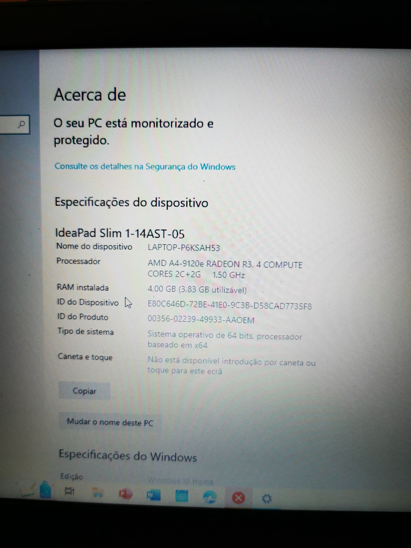 Computador portátil Lenovo IdeaPad slim 1 1-14ast-05 4 RAM