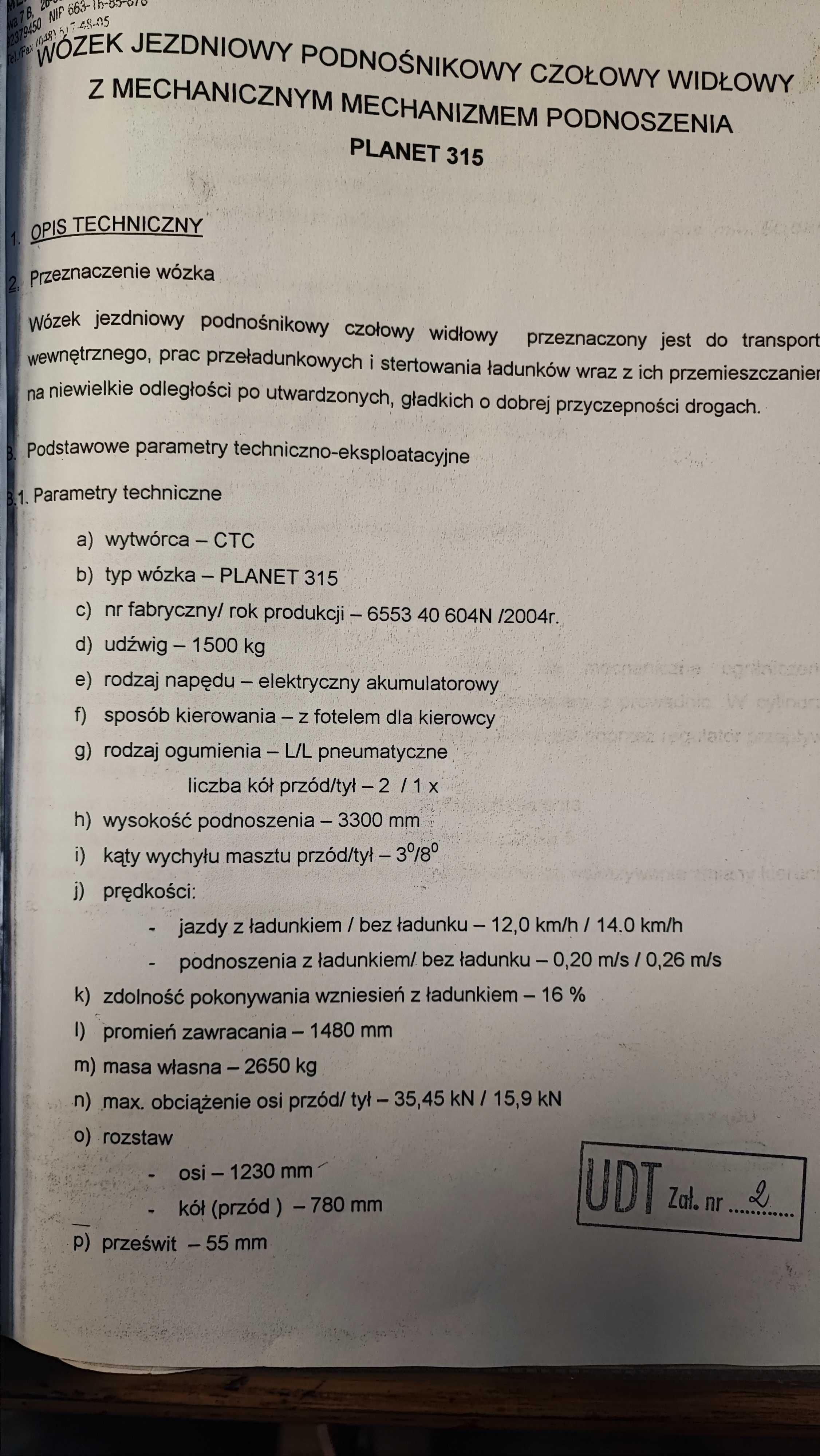 Wózek elektryczny  jezdniowy podnośnikowy, udźwig 1500kg