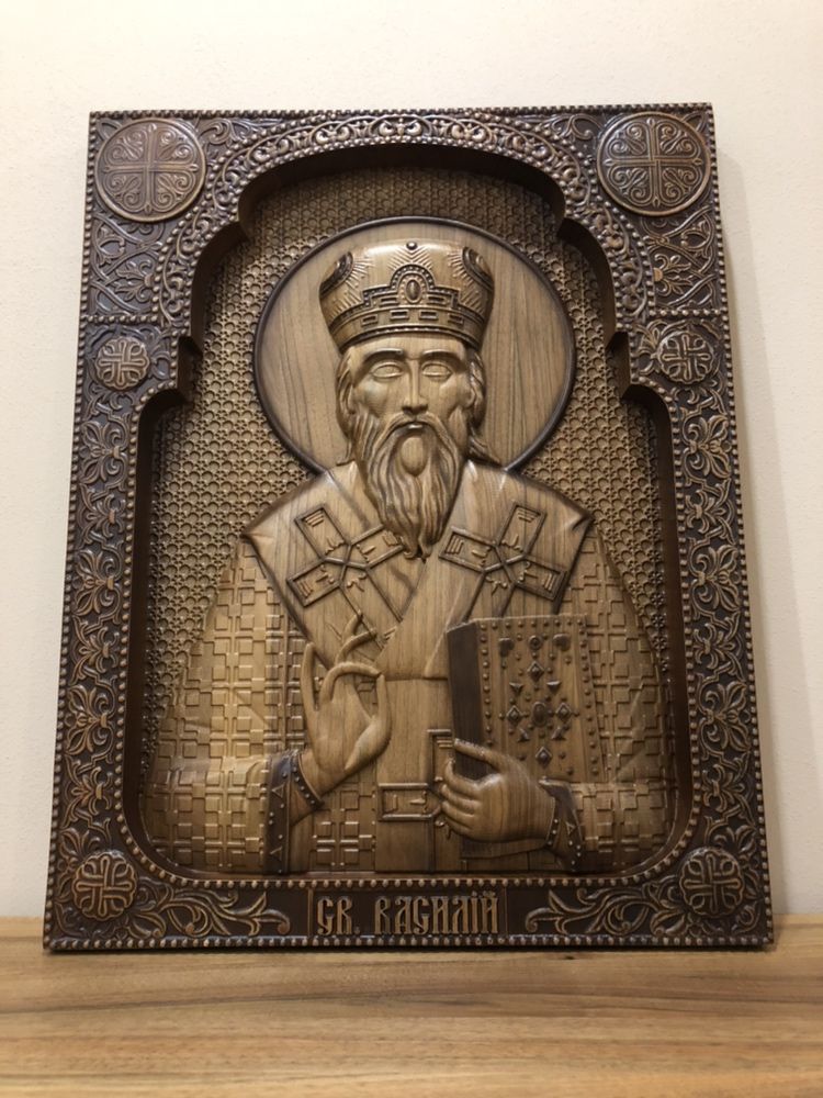 Різьблена Ікона св. Василій з дерева, чпу, икона резная