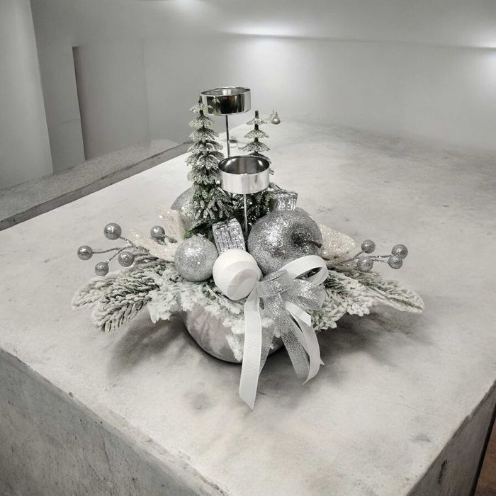 Stroik świąteczny Boże Narodzenie dwustronny  srebrny świecznik B295