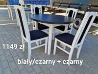 Nowe: Stół okrągły + 4 krzesła, biały/blat czarny + czarny , transPL