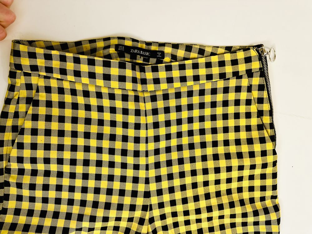 Zara spodnie w kratkę rurki wysoki stan żółto czarne M