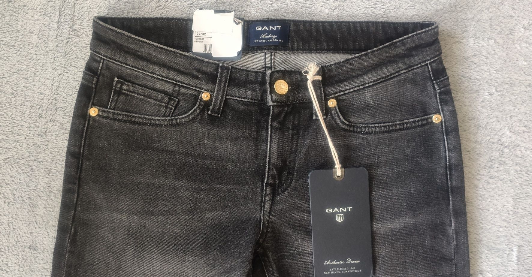Damskie jeansy GANT slim W27 L32 nowe czarne premium classic