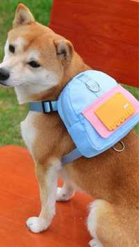 Szelki dla psa z plecakiem nowe niebieskie