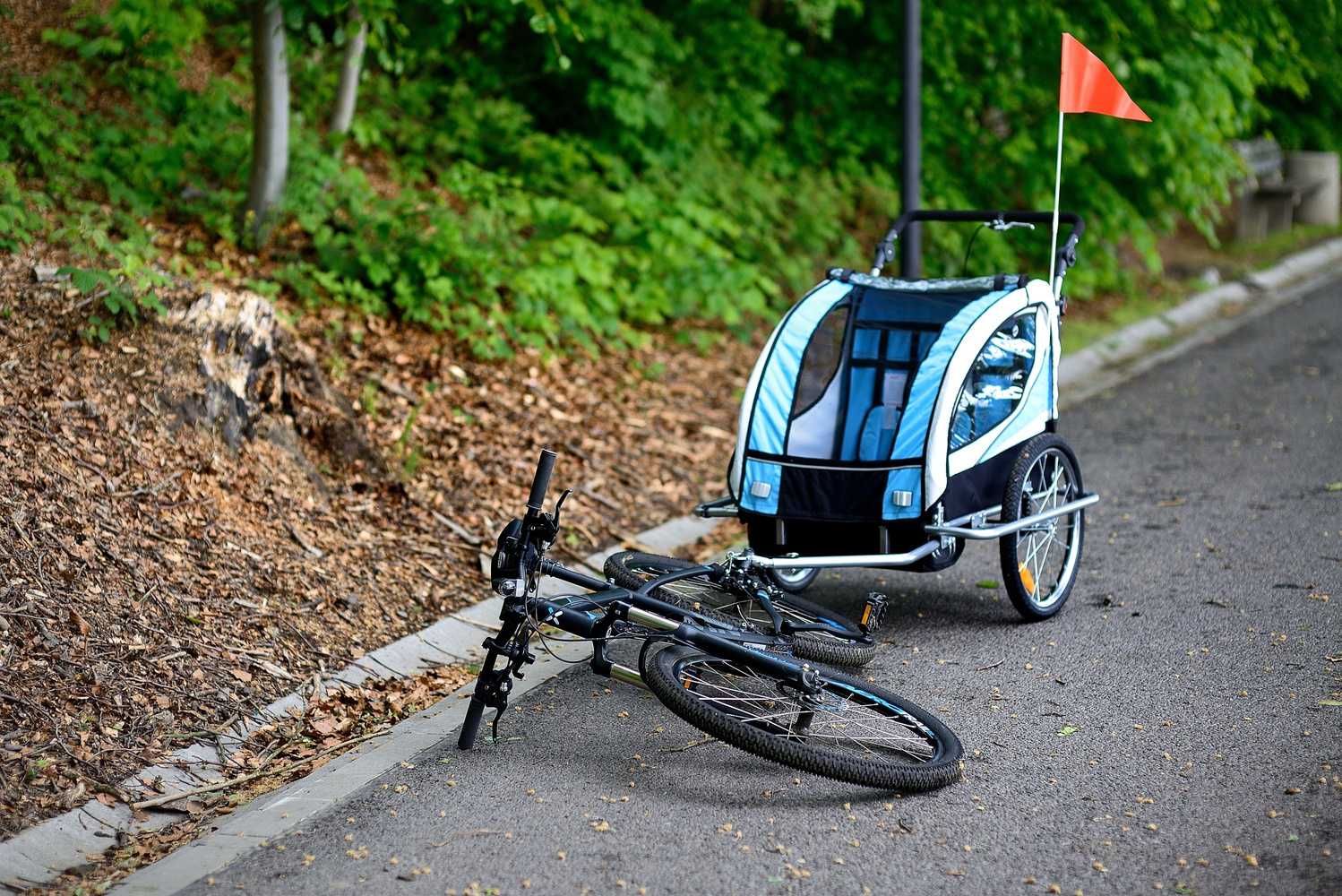 Przyczepka Rowerowa + Amortyzator 3w1+OŚWIETLENIE LED 2-osobowa+JOGGER