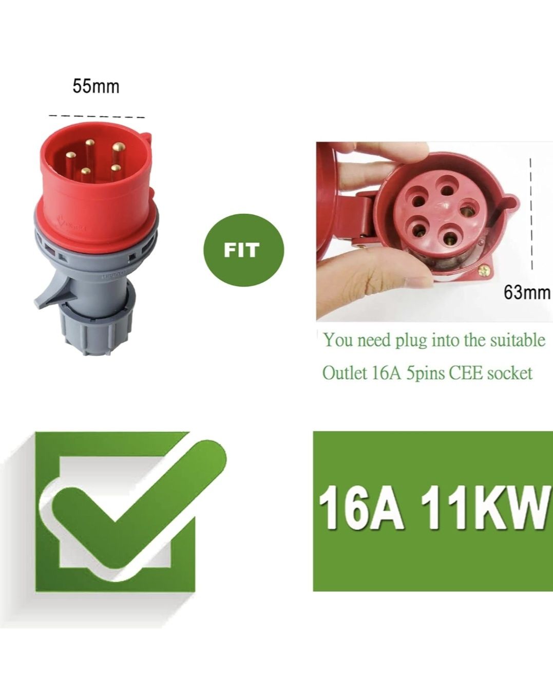 Kabel do ładowania ładowarka typ 2  11kW 16A samochód elektryczny EV