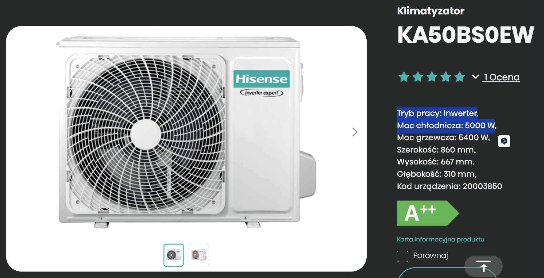 Hisense 6.2KW Klimatyzator Grzanie A++ do 60m2 - WiFi -22°C -56% RABAT