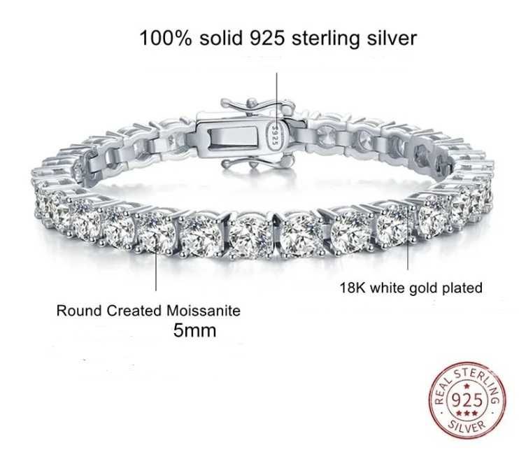 Pulseira Prata 925 revestida a Ouro 18k com Pedras Moissanite de 5mm