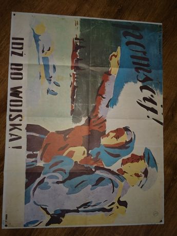"Pomścij! Idź do wojska!" Plakat vintage propaganda PRL lata 70