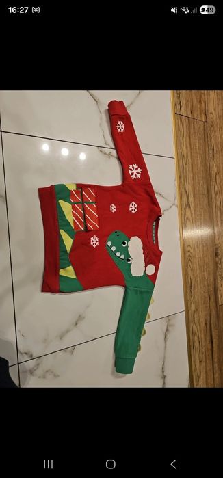 Bluza święta Mikołaj zima dinozaur 104 czerwony zielony biały